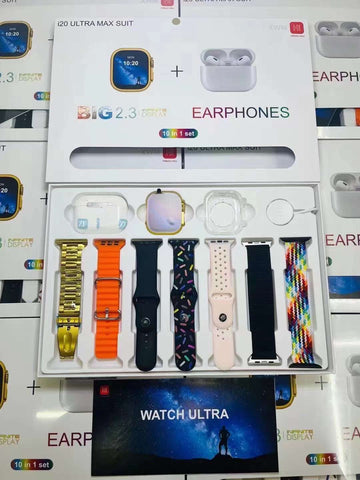 I20 Ultra Max Smart Watch10 in 1 Box with 7 Straps and AirPods 2